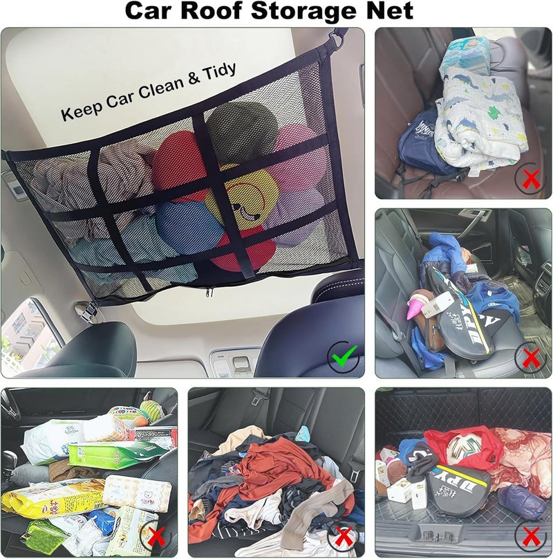 HOZOMT SUV Ceiling Cargo Net, Trunk Organizer, Car Roof Storage, Truck Netting, Van Interior Accessories, Double-Layer Mesh Camping Essentials - Image 3